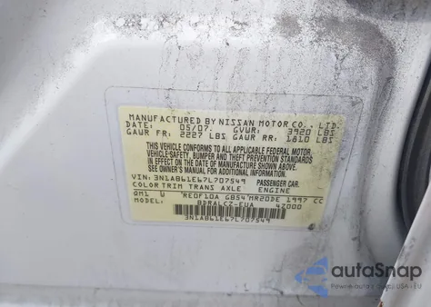 2007 Nissan Sentra 2.0 из США, поврежденный, VIN 3N1AB61E67L707549